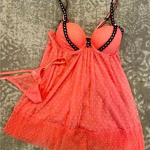 Women’s small sexy lingerie set pink w blk ribbon trim
